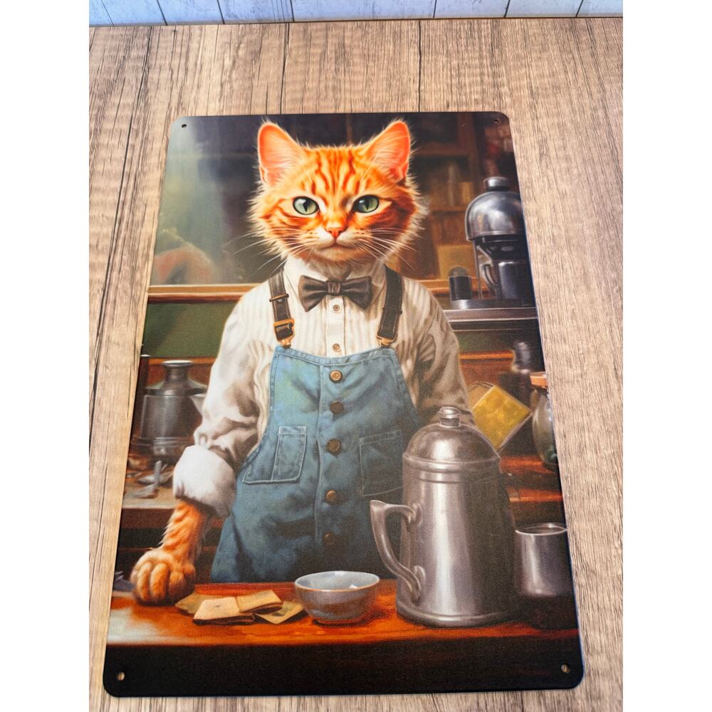 Barista Kitty Metal Sign Cute Cat Coffee Shop Cat Metal Home Decor FAST SHIP